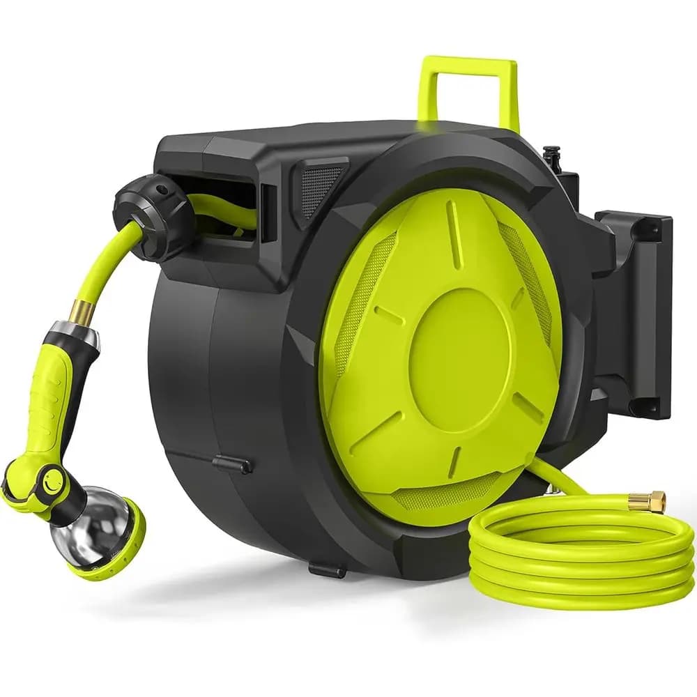Retractable Garden Wrap 50 Foot Wall Water Pipe With 10 Model Nozzle Automatic Rewinding 180 ° Heavy Duty Swivel Brace