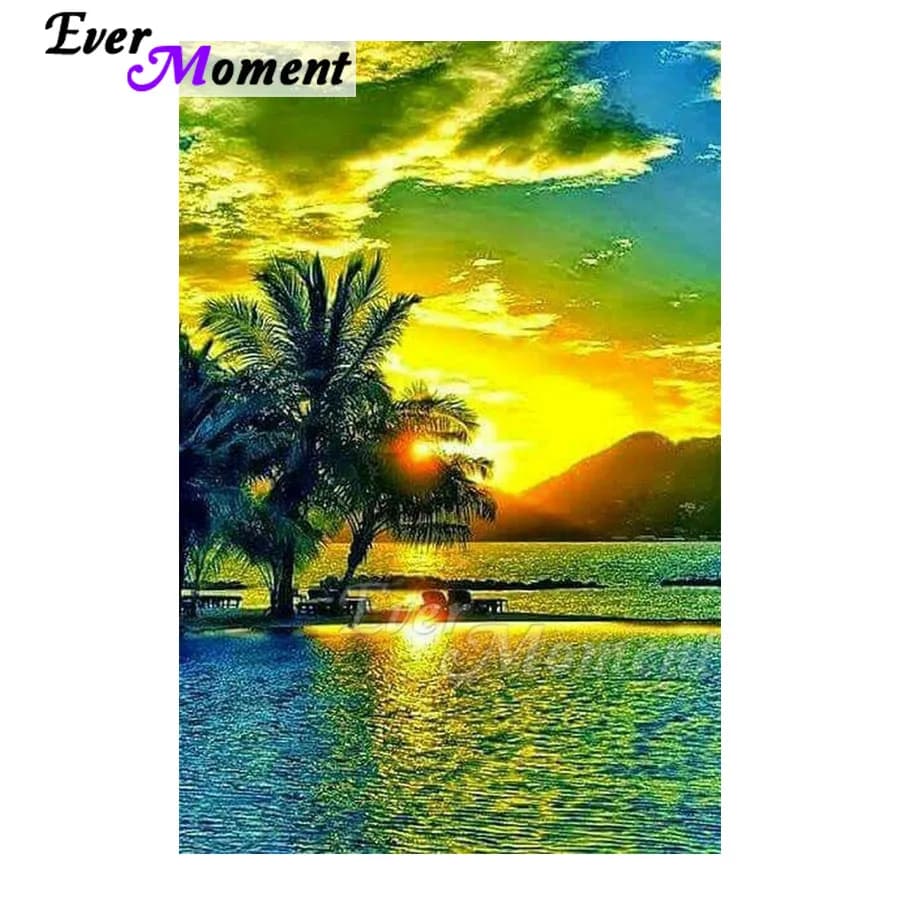 Immagine fatta a mano dell'albero di cocco al mare con strass Punto croce Ever Moment Pittura diamante 5D Ricamo diamante fai da te ASF1653