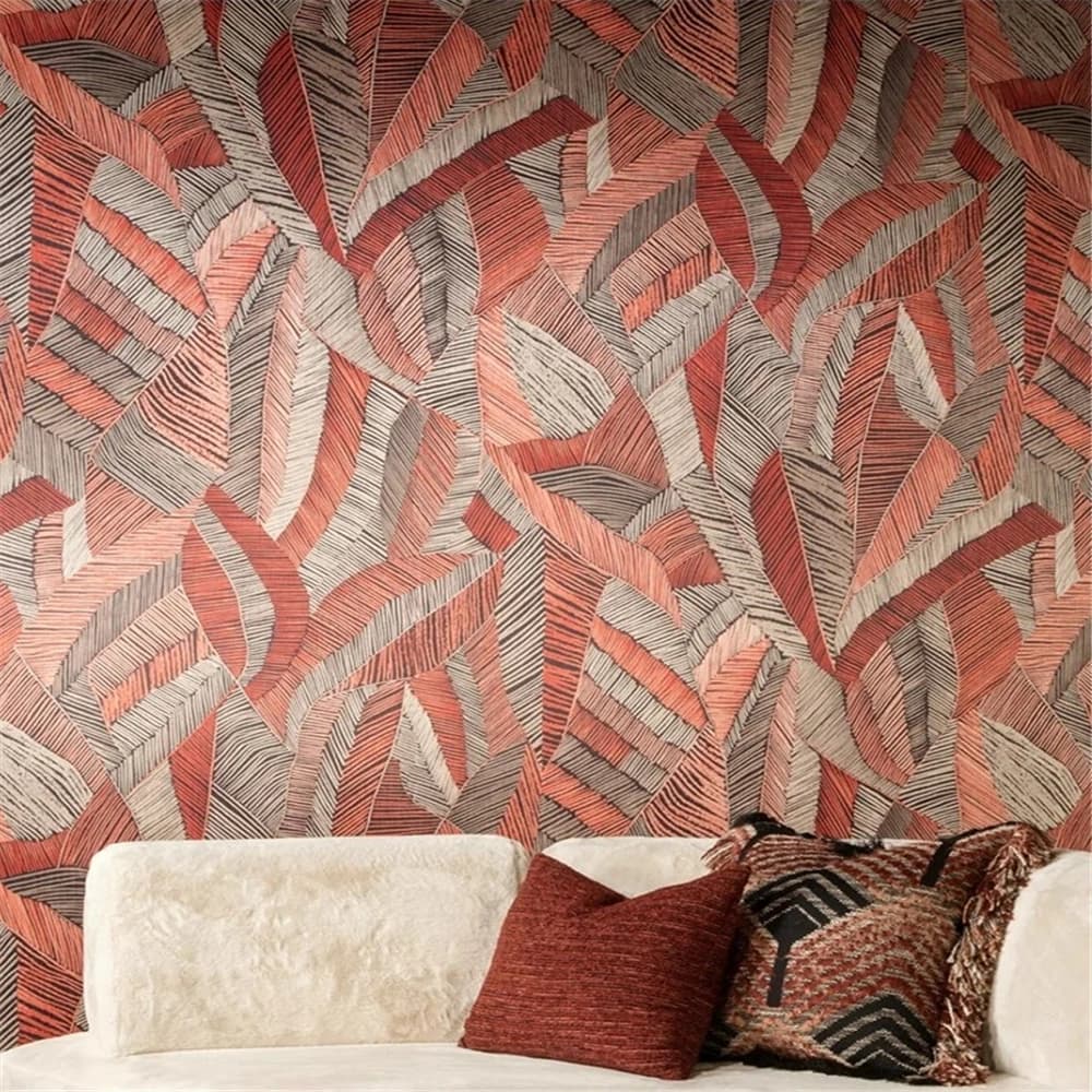 Carta da parati a foglia astratta personalizzata per soggiorno linea di gesso colorato foglie di banana ritmo geometrico carta per pittura murale di arte antica