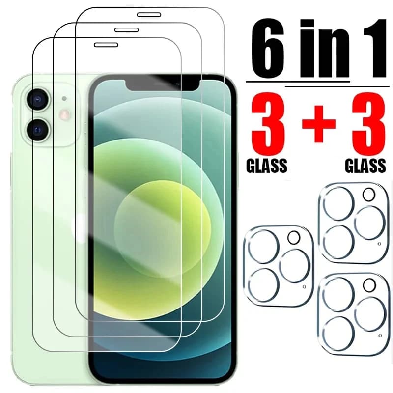 6IN1 Vetro Temperato Per iPhone 14 13 12 11 15 Pro Max Protezione Dello Schermo Della Fotocamera Per iPhone 13 12 14 Plus 11 12 13 14 15 Pro Vetro
