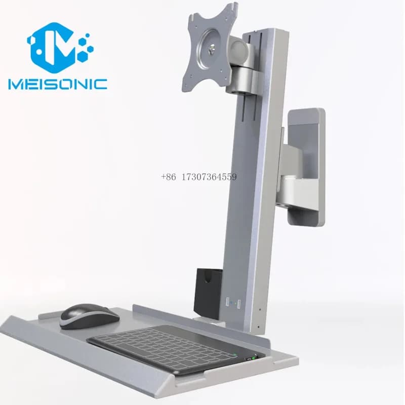 T8-MA00KB-600mm-silver15"-32"25kg Supporto per monitor a schermo singolo montato a parete con supporto per tastiera pieghevole