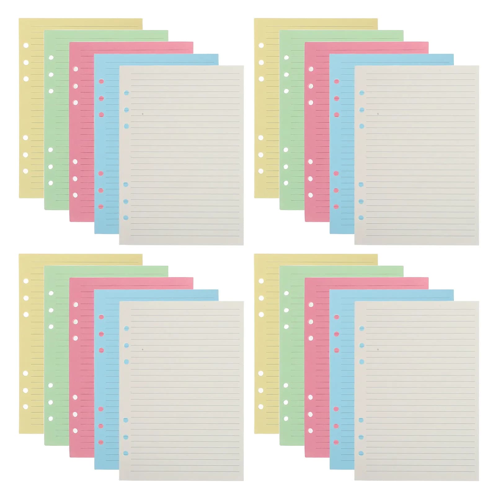 Set di 4 Ricariche per Quaderno a Fogli Mobili, Carta a Righe Colorata, Carta di Ricambio per Quaderni Piccoli, per Appunti Studenti, Ufficio, Diario, Planner