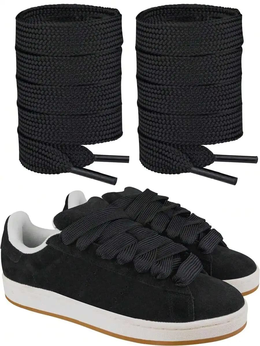 Black 120cm Flat Rope-Style Shoelaces, 2cm Wide Thick Laces For Sneakers, Unisex Adult Use