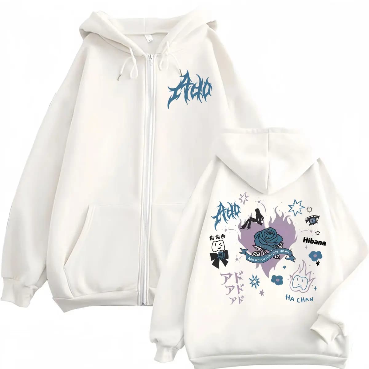 Singer Ado Hibana World Tour 2025 Zipper Hoodies Harajuku Japanese Style Zip Up Sweatshirts Men Women Casual Fashion Pullovers