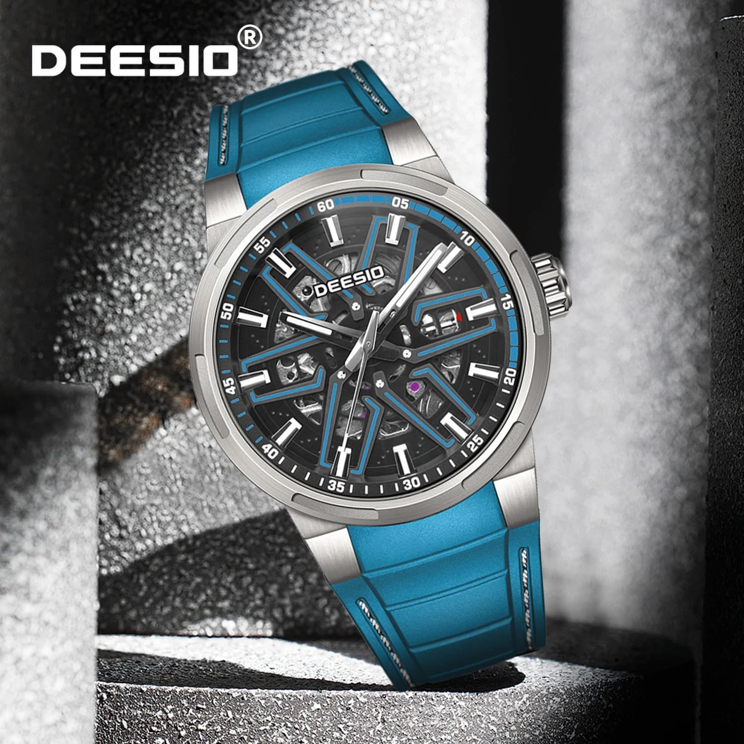 Deesio Orologio automatico da uomo alla moda con cinturino in silicone, calendario, lancette luminose impermeabili, orologio da polso sportivo da lavoro, regalo per uomo