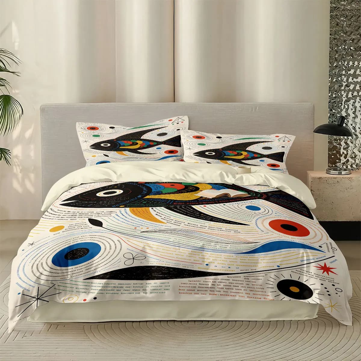 Set Copripiumino Senza Imbottitura con Stampa di Pesci Cartoon, 3 Pezzi, Decorazione per Camera da Letto/Dormitorio, Lavabile in Lavatrice