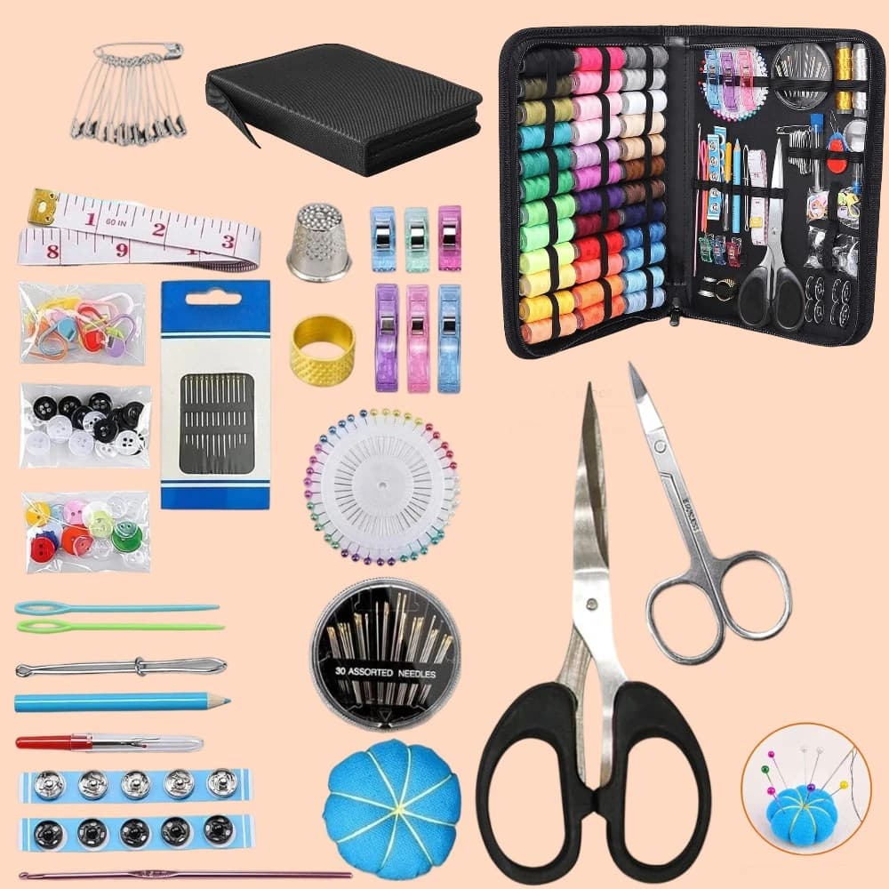 Kit da Cucito da Viaggio Professionale da 251 Pezzi, Set di Aghi e Fili, Kit per Adulti con Forbici Resistenti per Tessuti