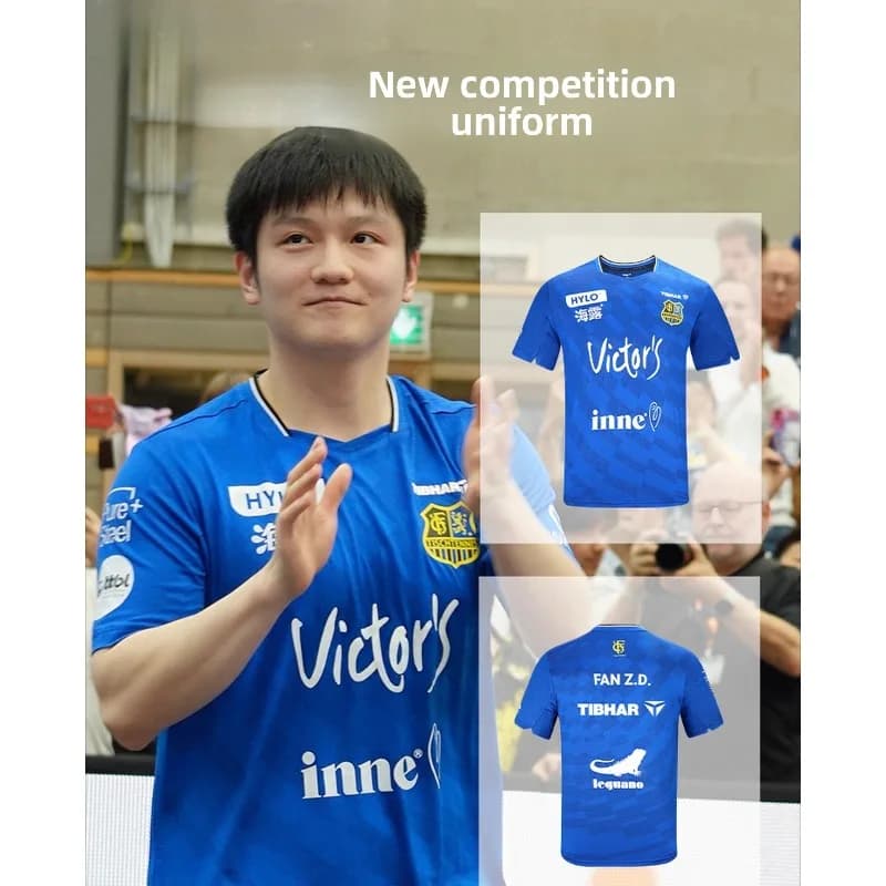 Abbigliamento sportivo da ping pong TIBHAR, tuta a maniche corte Fan Zhendong, stesso stile dell'abbigliamento da allenamento della Lega dei Campioni Europei