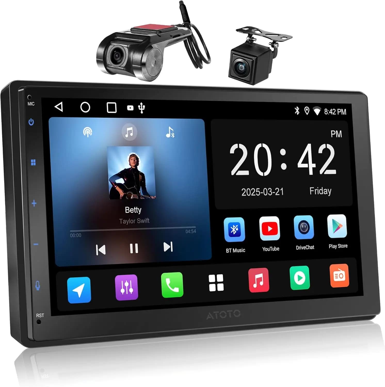 Autoradio Android A5L 7 Double Din with Dash Cam DVR 1080P and Retromarcia Camera, CarPlay/Android Auto Wireless, Wi-Fi/Bluetooth