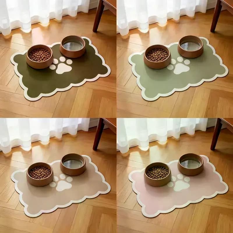 Waterproof Absorbent Pet Feeding Mat Non Slip Backing Wavy Edge Design For Cat Dog Food Bowls Home Daily Use Tidy
