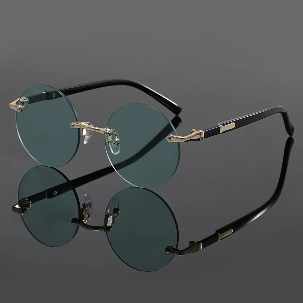 Occhiali da vista rotondi senza montatura per uomo e donna, stile casual, montatura piccola, per tutti i giorni e feste.