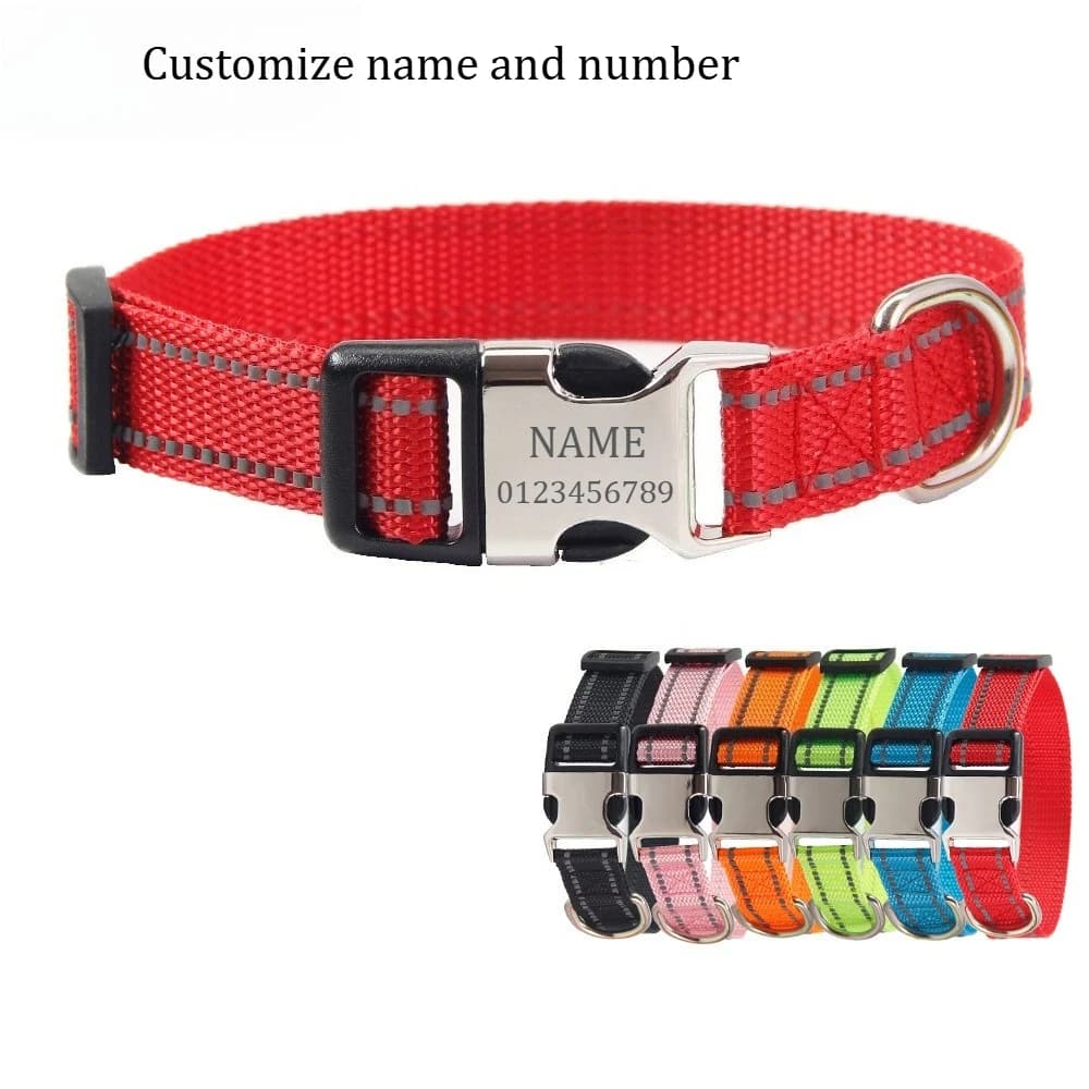 Nylon Reflective Cat and Dog Collar with Laser Engraving To Prevent Lost Dogs Adjustable Cat and Dog Accessories Pet Neck Collar