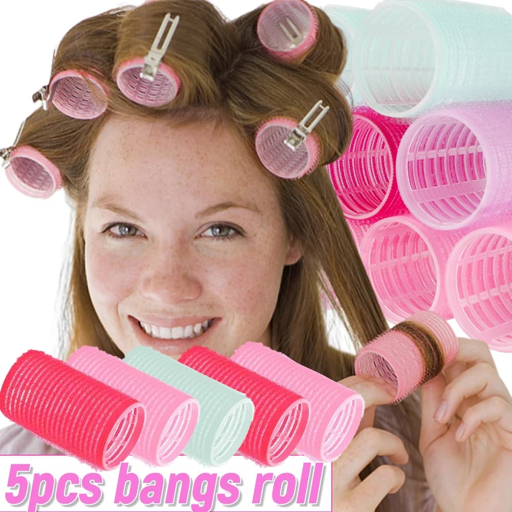 5PCS Self-Grip Hair Rollers Heatless Hair Curlers No Heat Hair Bang Volume Self-adhesive Hook Loop DIY Styling Tool Random Color