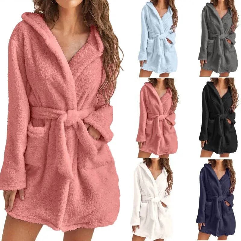 Women's winter soft plush pajamas sexy women's plush hood full color dress warm dress for women's home