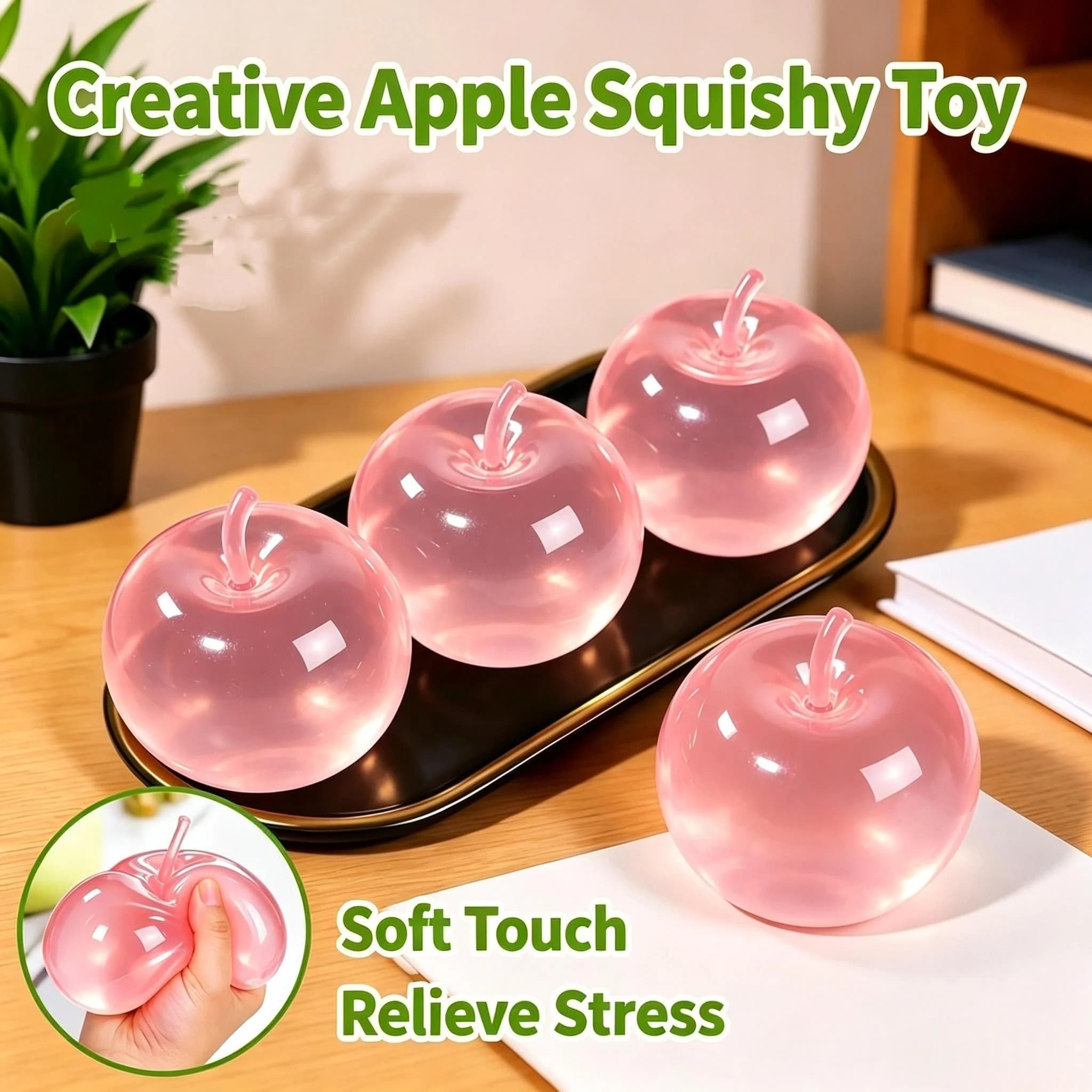 3 Colors Apple Squishy Toy Soft Squeeze Stress Relief Fidget Toy Cute Fruit Sensory Toy for Kids and Adults