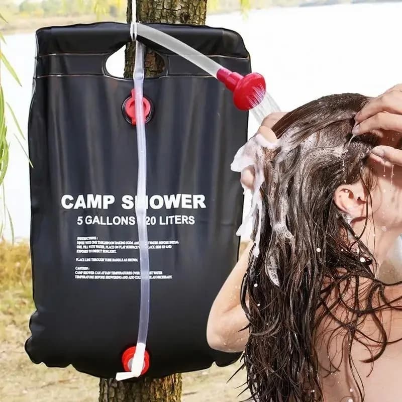 Portable Solar Shower Bag 20L Foldable Heating Camping Outdoor Hiking Beach Picnic Travel Swim Wash Backpacking Gear with Hose