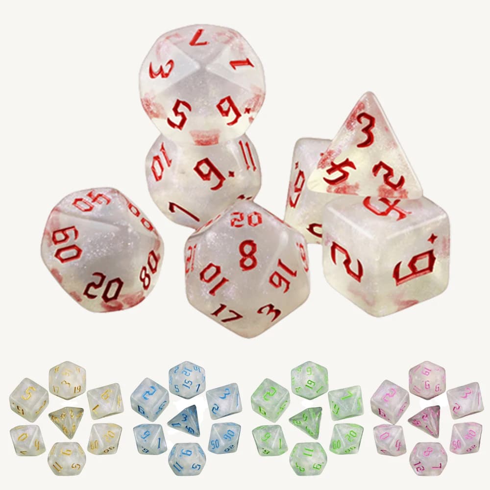 7pcs/set Glitter Effect Polyhedral Dice DND Game Dice for Dungeons & Dragons RPG Board Game Accessories, Role Playing Games Dice