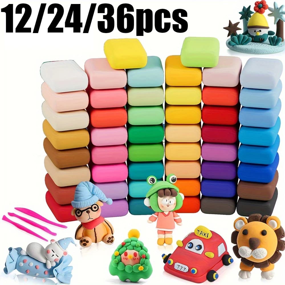 12/24/36pcs Colorful Air Dry Super Light Clay Modeling Dough Diy Kit With Tools Kids Craft Boy Girls Brain Development Play