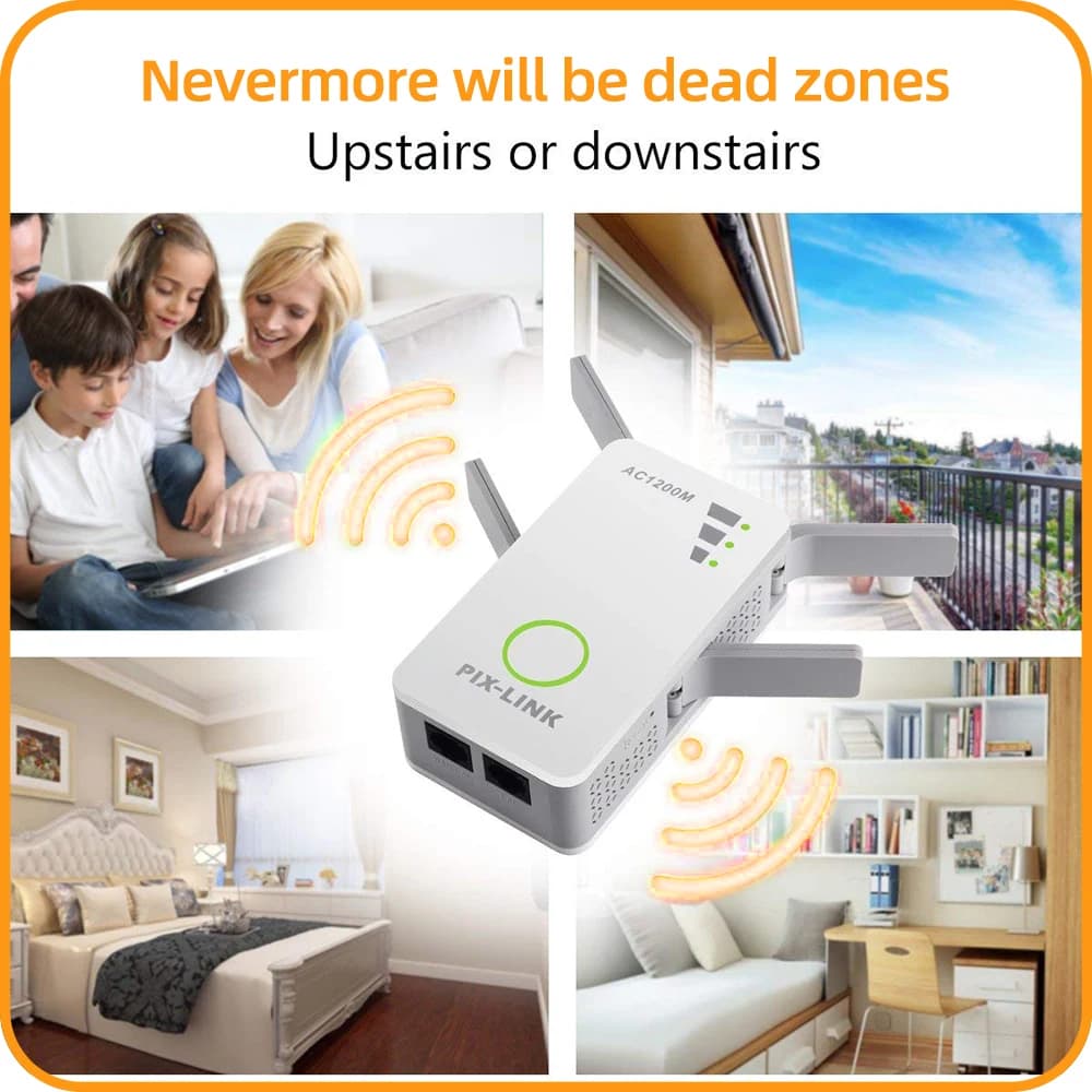 PIX-LINK AC09 AC1200M Ripetitore WiFi 1200Mbps Dual Band 2.4G/5G 4 Antenne WPS Router/Ripetitore/AP 3-in-1 Amplificatore di Segnale Gigabit