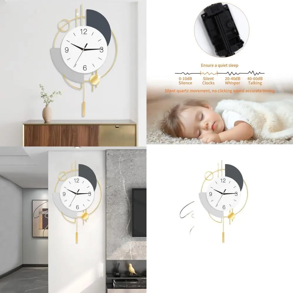 Orologio da Parete Silenzioso al Quarzo Dorato 20x33,5 Pollici con Pendolo, Ideale per Soggiorno, Cucina, Casa e Bagno