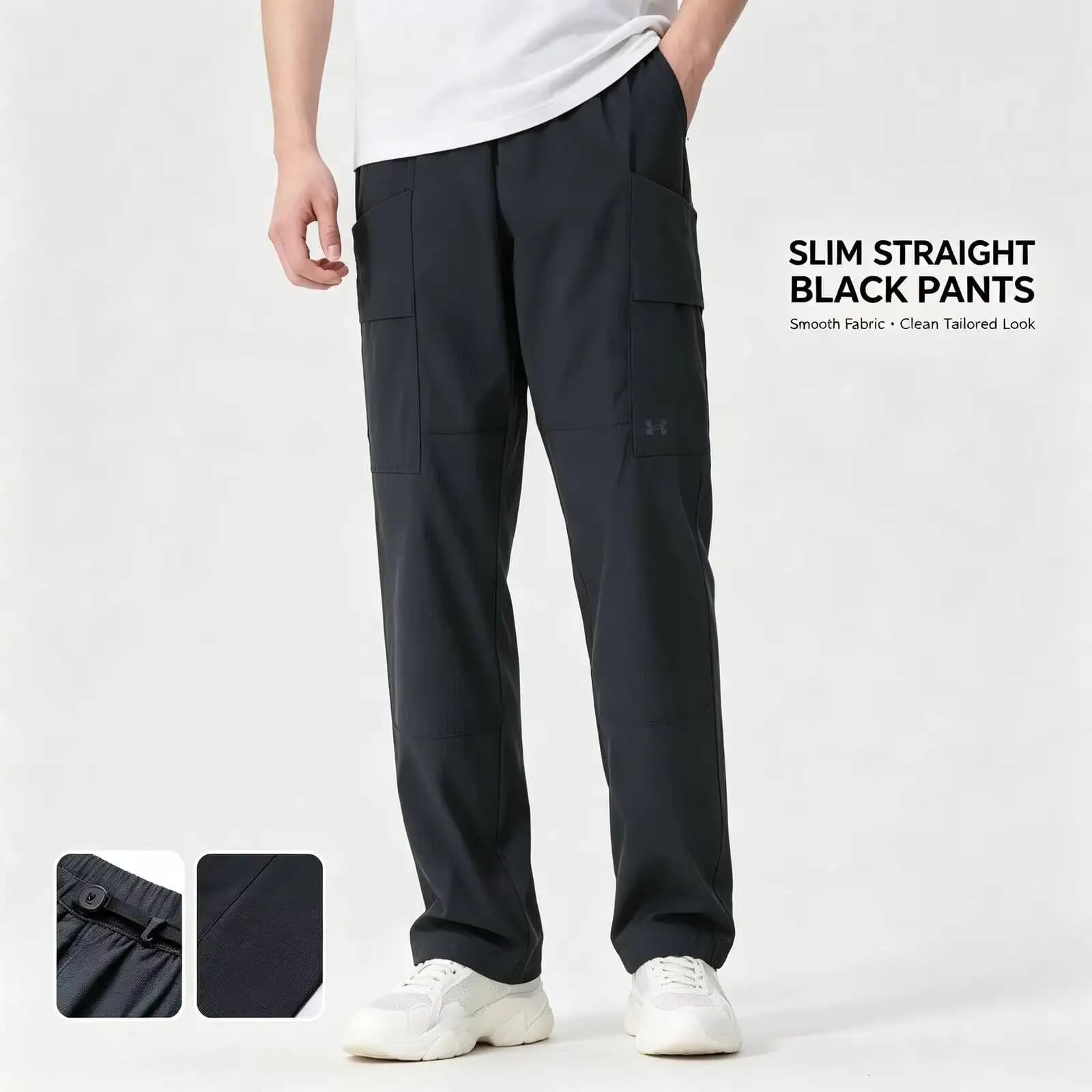 New Under Armour Black Slim Straight Pants for Women Men Smooth Fabric Casual Trousers Versatile Business Daily Wear 6009581-016