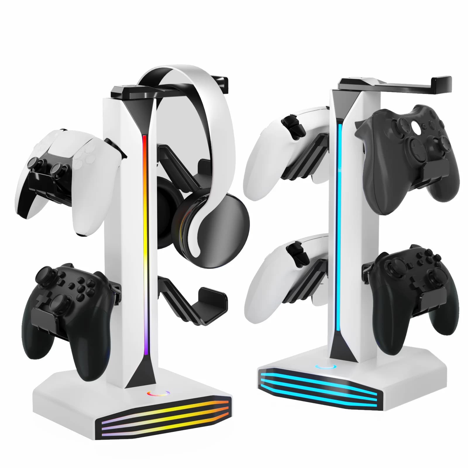 REMANK RGB Game Controller Stand Holder Rack for PS5 PS4 Xbox with 9 Light Modes 2USB Charging Desk Headphone Stand Storage Hook