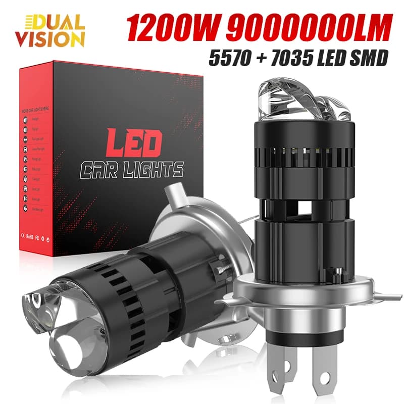 1200W H4 Bi Mini LED Proiettore Lente Fari 9000000LM Turbo Lampade Super Luminoso 6000K Bianco Doppia Moto Plug & Play 12V 24V