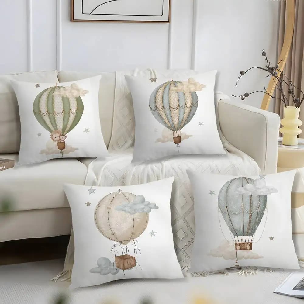 Federa per cuscino animale mongolfiera Fodera per cuscino corta con stampa in peluche Fodere per cuscini quadrate Decorazioni per la casa del divano