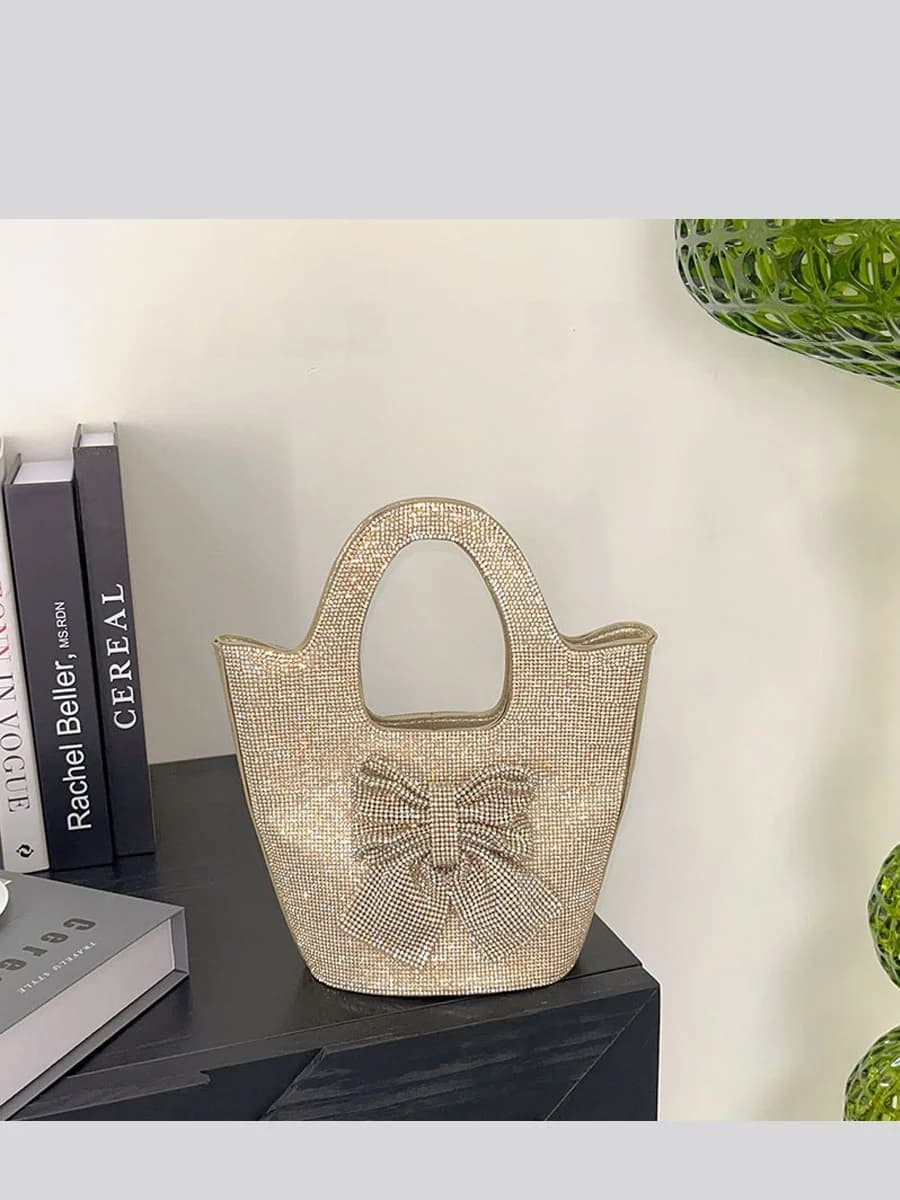 UGALS Sparkling Water Diamond Bucket Bag Knot Wing Handbag Shoulder Bag Ladies Purse Elegant Lady Style Magnetic Bu...