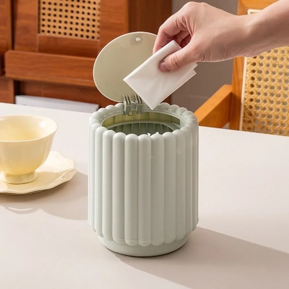Cestino da scrivania creativo con coperchio a pressione, a forma di girasole, in plastica, con ampia apertura, antiscivolo, per cucina