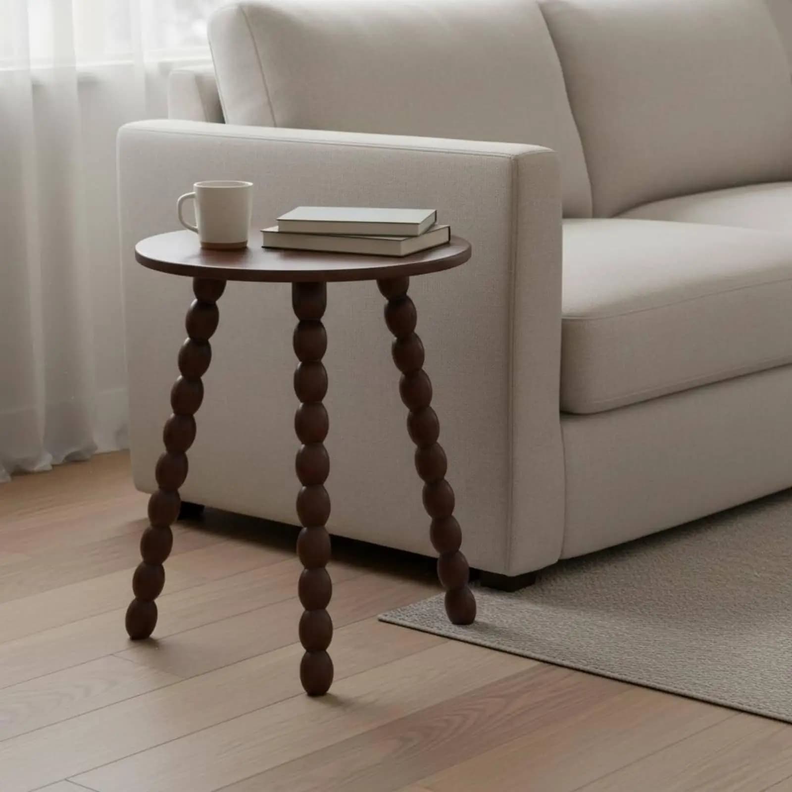 Vintage Aesthetic Round Side Table Compact Bead Leg Design Furniture for Coffee Storage Living Room