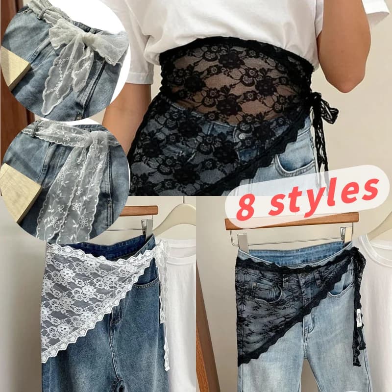 8 Styles Y2K Stacked Lace Half Skirt Embroidered White Floral Lace Layering Belt For Jeans Dresses Summer Clothing Accessories