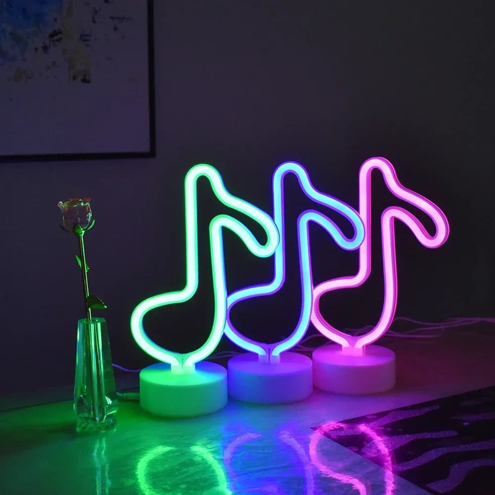 Lampada da notte al neon a forma di musica a LED creativa, batteria, lampada da tavolo USB, regalo di Natale per la decorazione della festa della camera da letto dei bambini