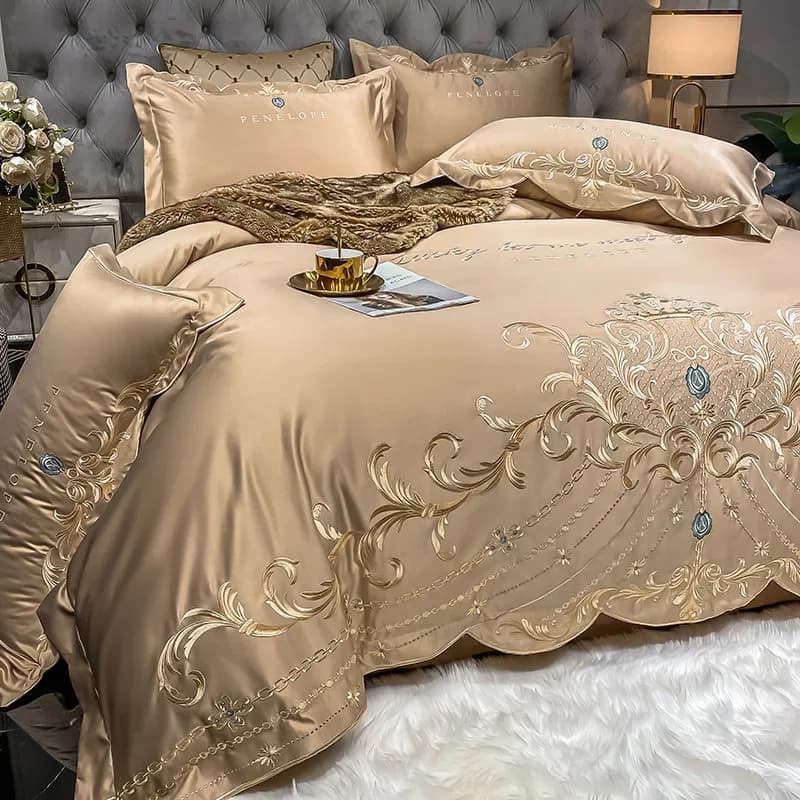 Lenzuolo in stile europeo Set di quattro pezzi Biancheria da letto in puro cotone 100 di fascia alta con copripiumino in seta di ghiaccio atmosferica