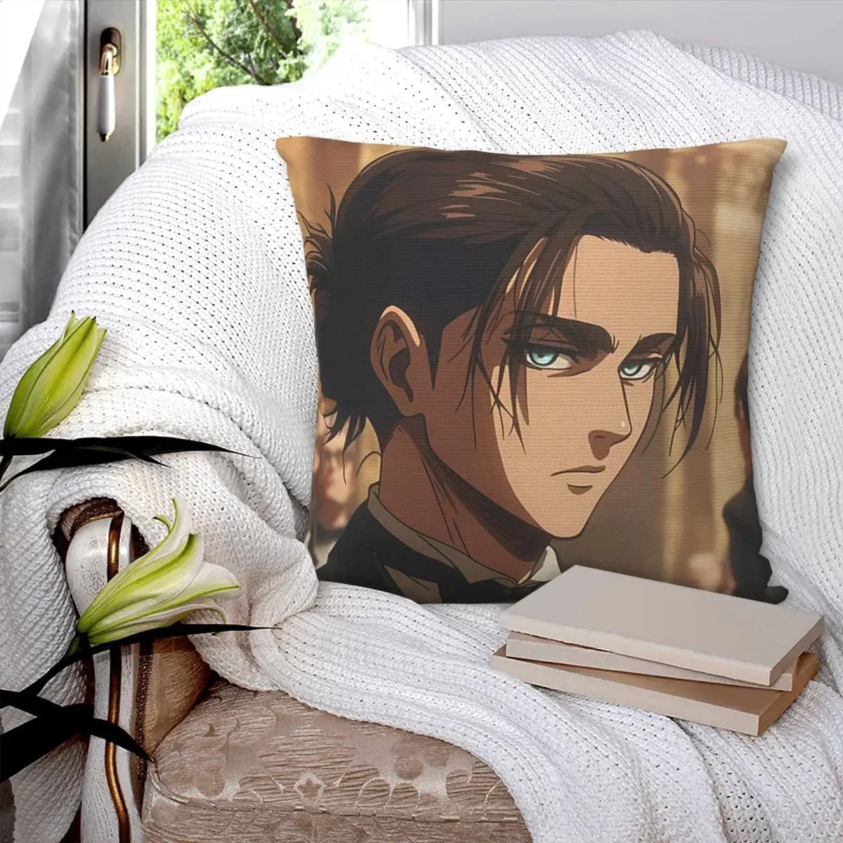 Attack On Titan Eren Yeager Anime Square Pillowcase Fodera per cuscino Fodera per cuscino decorativa per la casa, divano, soggiorno