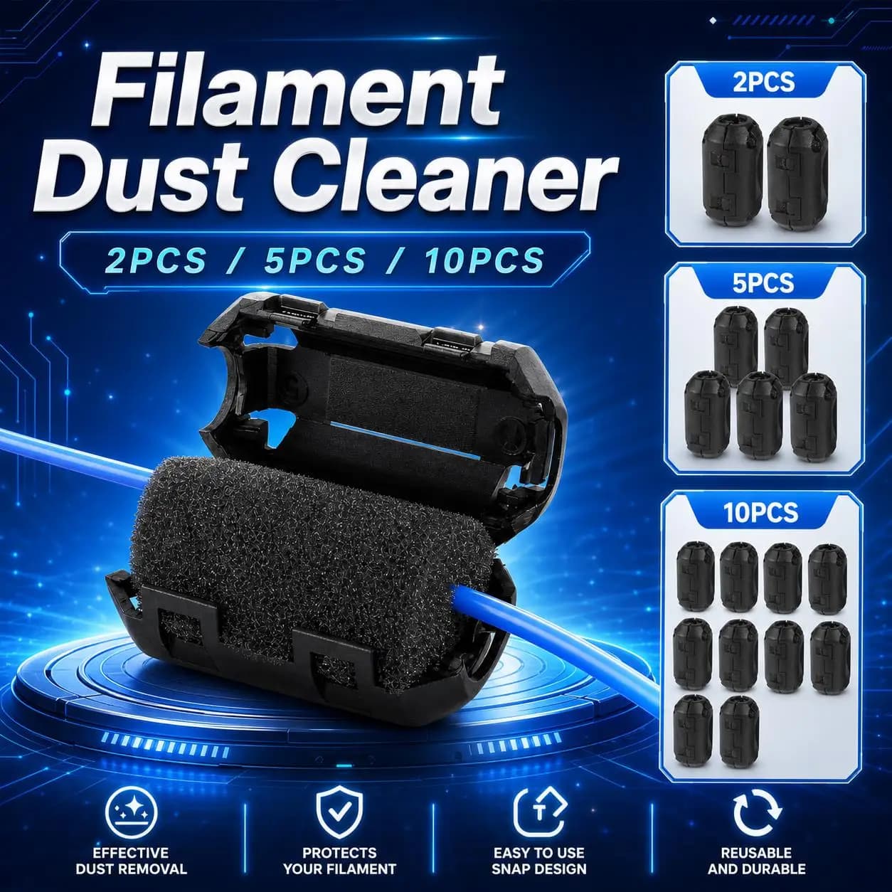 Filament Filters For A6 A8 CR10 Ender 3 PRUSA I3 Dust Removal Flame Foam Cleaner Blocks 1.75mm PLA ABS PETG Filament.