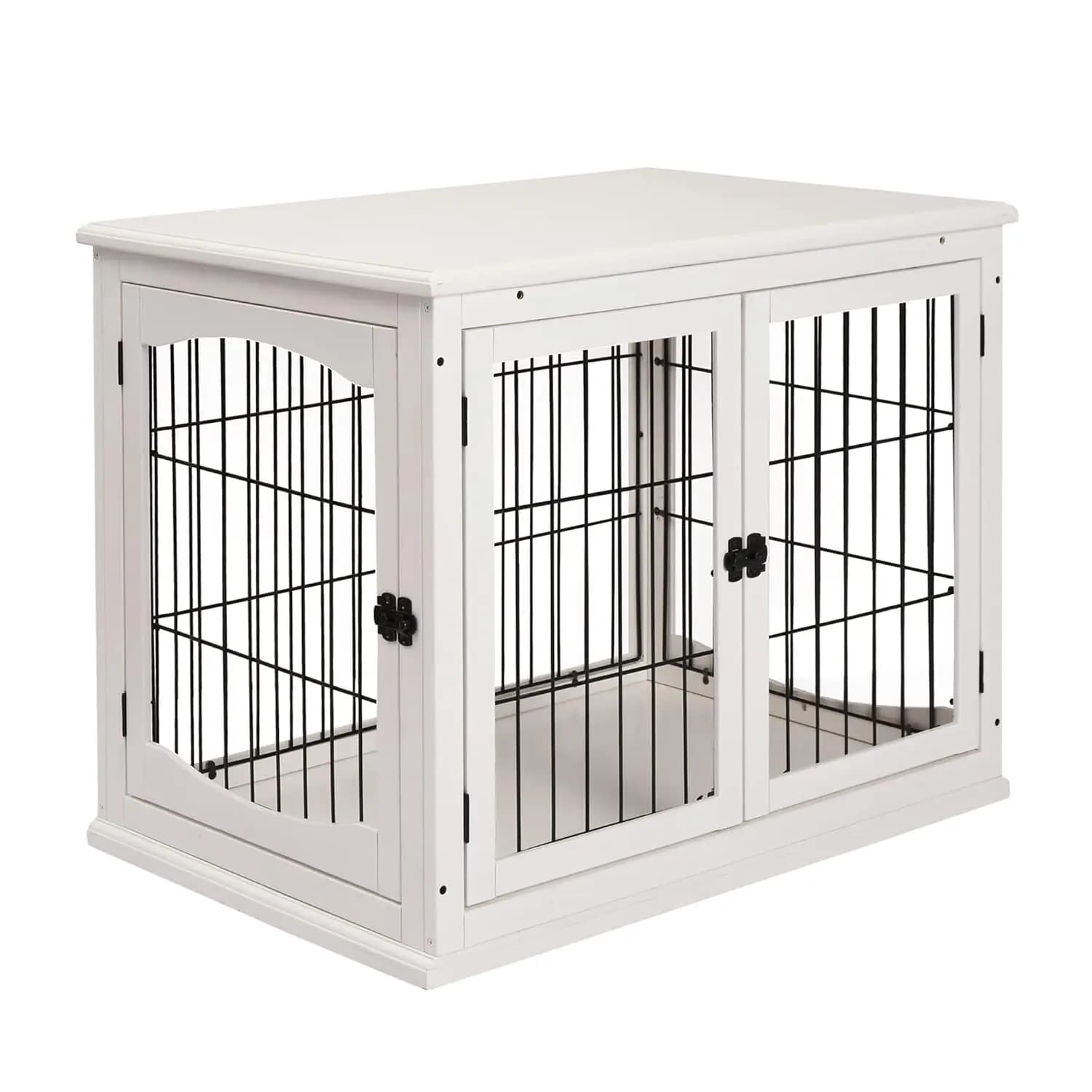 Mobile per Cani, Gabbia per Cani Piccoli da 32 Pollici con 2 Porte, Porta Bloccabile, Cuccia per Cuccioli da Interno, Bianco, Personalizzabile