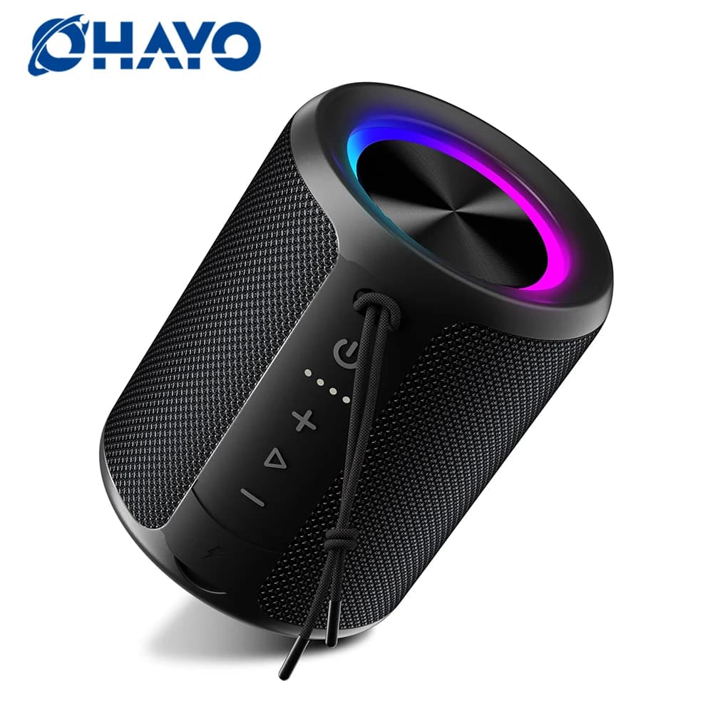 Altoparlante Bluetooth Portatile OHAYO, Speaker Wireless Impermeabile IPX7 con Suono Potente da 15W, Bluetooth 5.3, Luce RGB Sincronizzata con la Musica