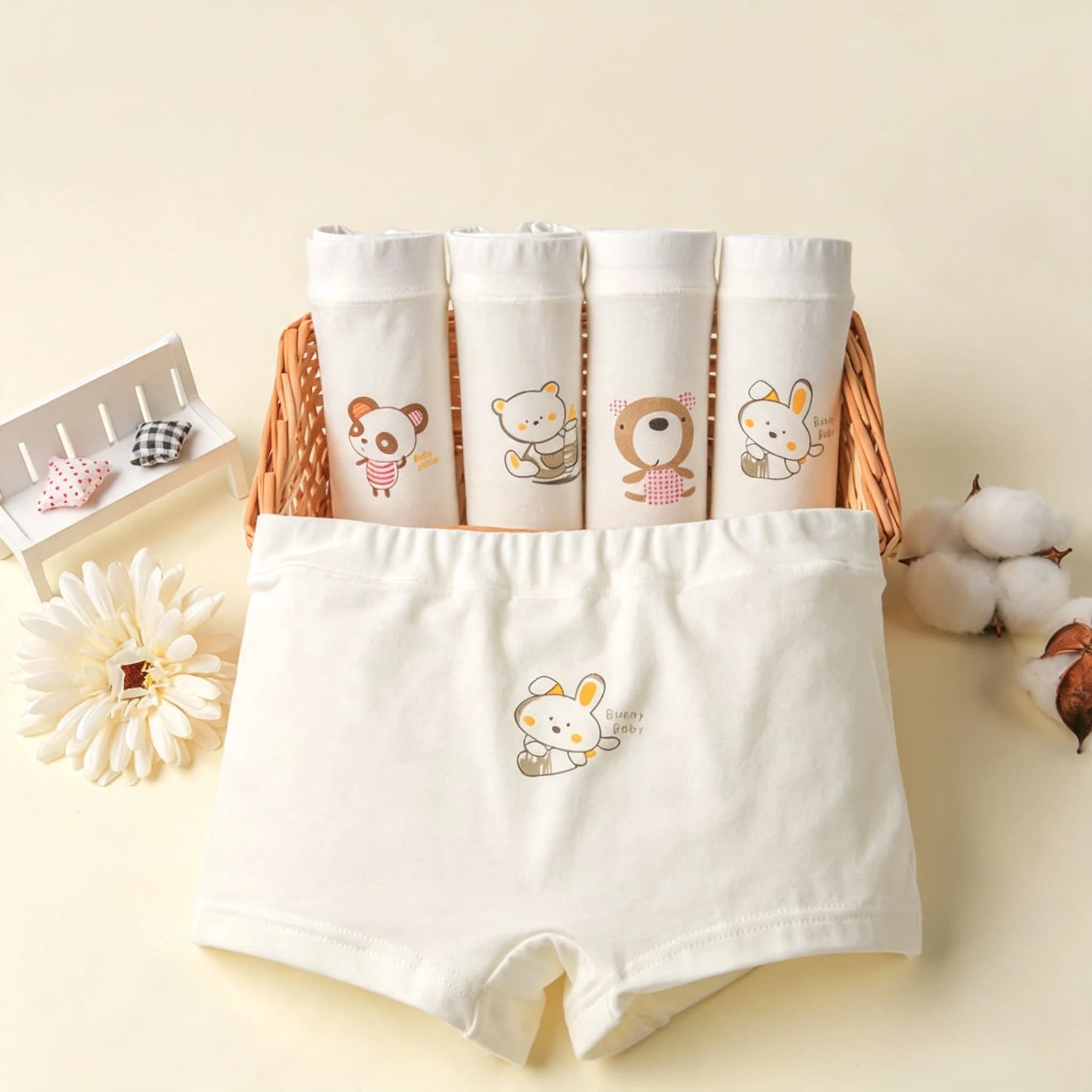 4Pcs Cotton Children's Panties Girls Boxer Underwear Children Flat Shorts Panties Fit Toddler 1-3 Years Old To Teenage Students