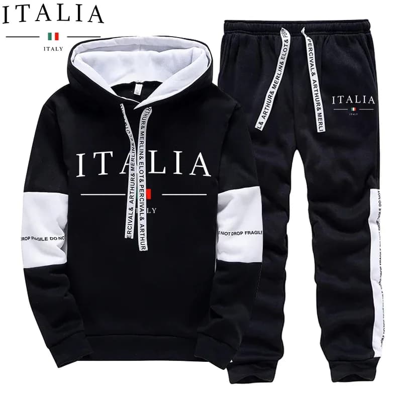 Autumn Winter Men's Tracksuit Casual Hooded Sweatshirts Outdoors Sports Jogging Clothing Classic Black White Single Hoodie Pants