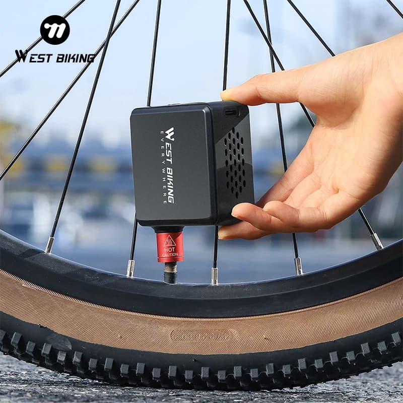 Pompa Elettrica Mini WEST BIKING 150PSI, Gonfiatore Portatile per Pneumatici di Biciclette con Display LCD, per Moto, Auto, E-bike, MTB, Bici da Strada, AV/FV