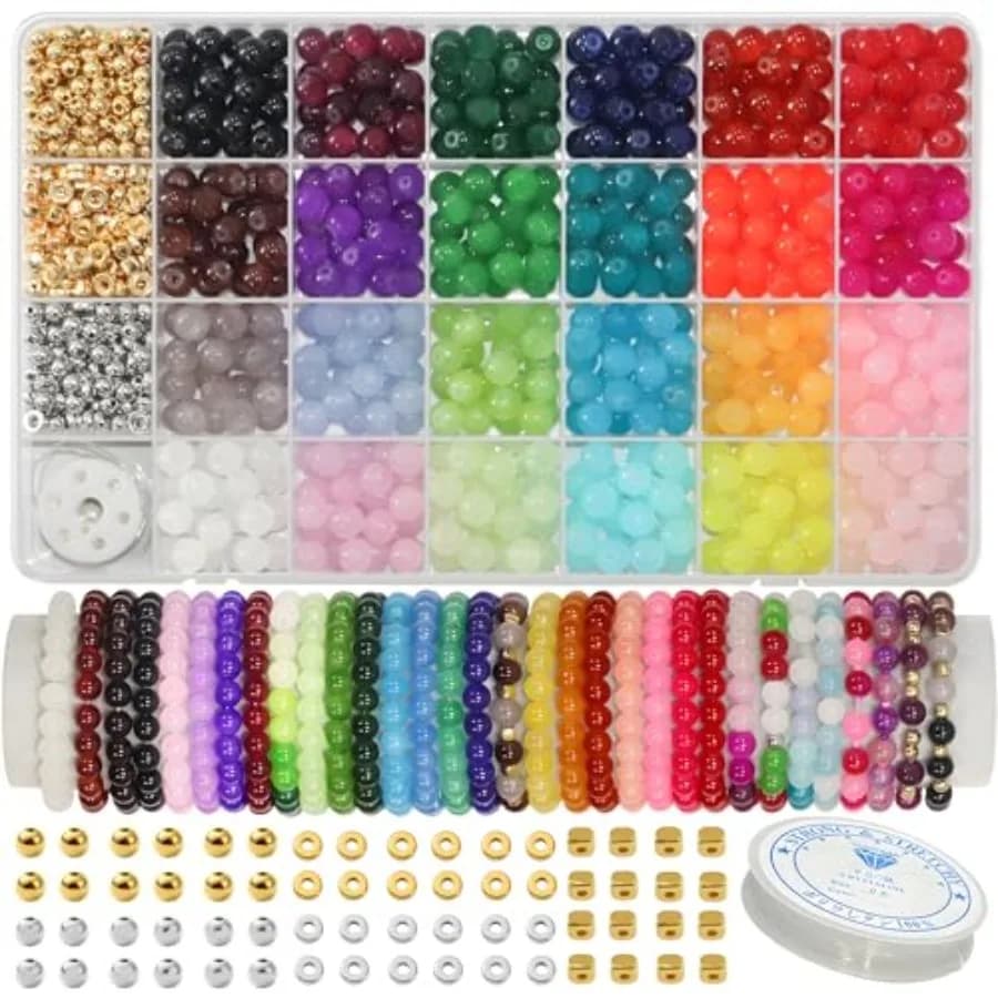 Quality Assurance 8mm Glass Beads for Bracelets 1000pcs, 24 Colors Round Crystal Glass Bracelet Beads Making Kit for Jewelry Ma