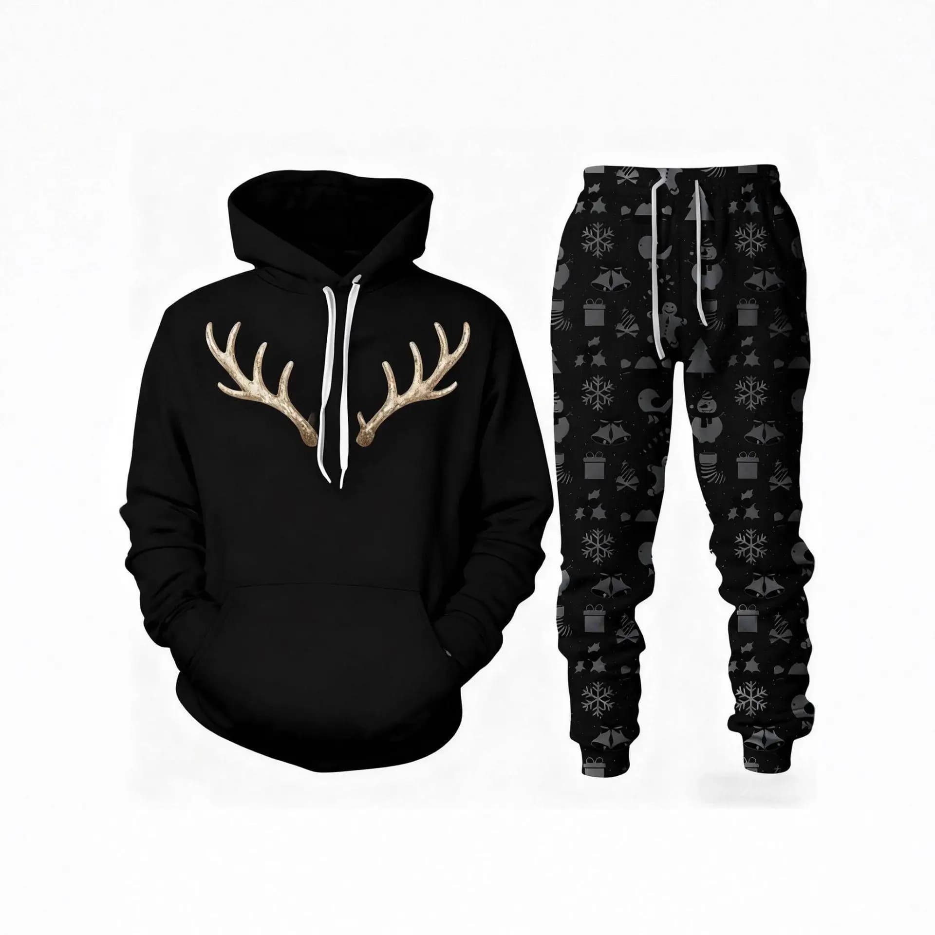 Couple's Christmas Theme Print Hoodie Sweatshirt And Long Pants Set Long Sleeve Casual Sportswear Ensemble Spring Season