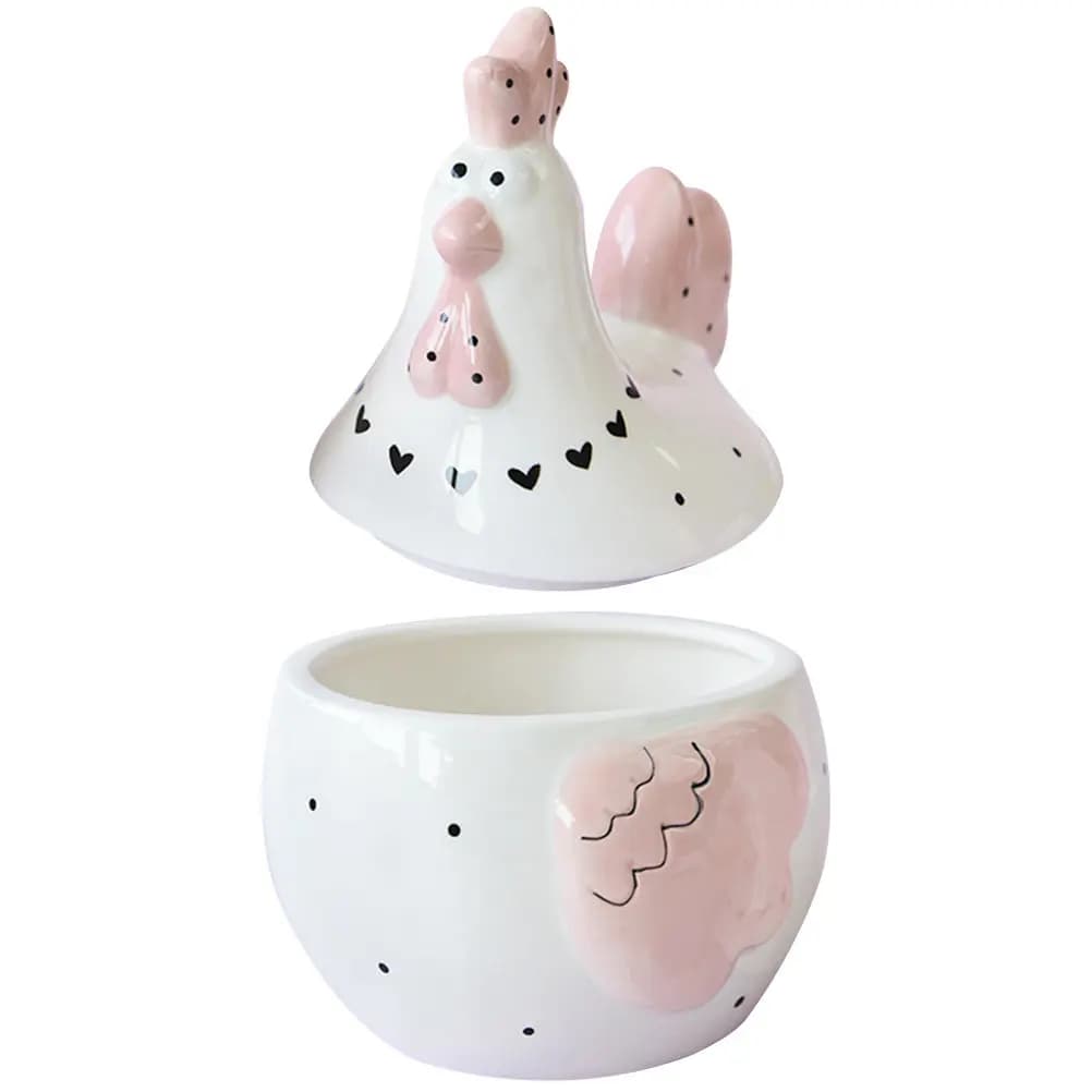 Contenitore in Ceramica a Forma di Gallina per Uova, Barattolo Ermetico con Coperchio per Uova, Frutta Secca, Caramelle, Zucchero, Decorazione per Cucina e Casa