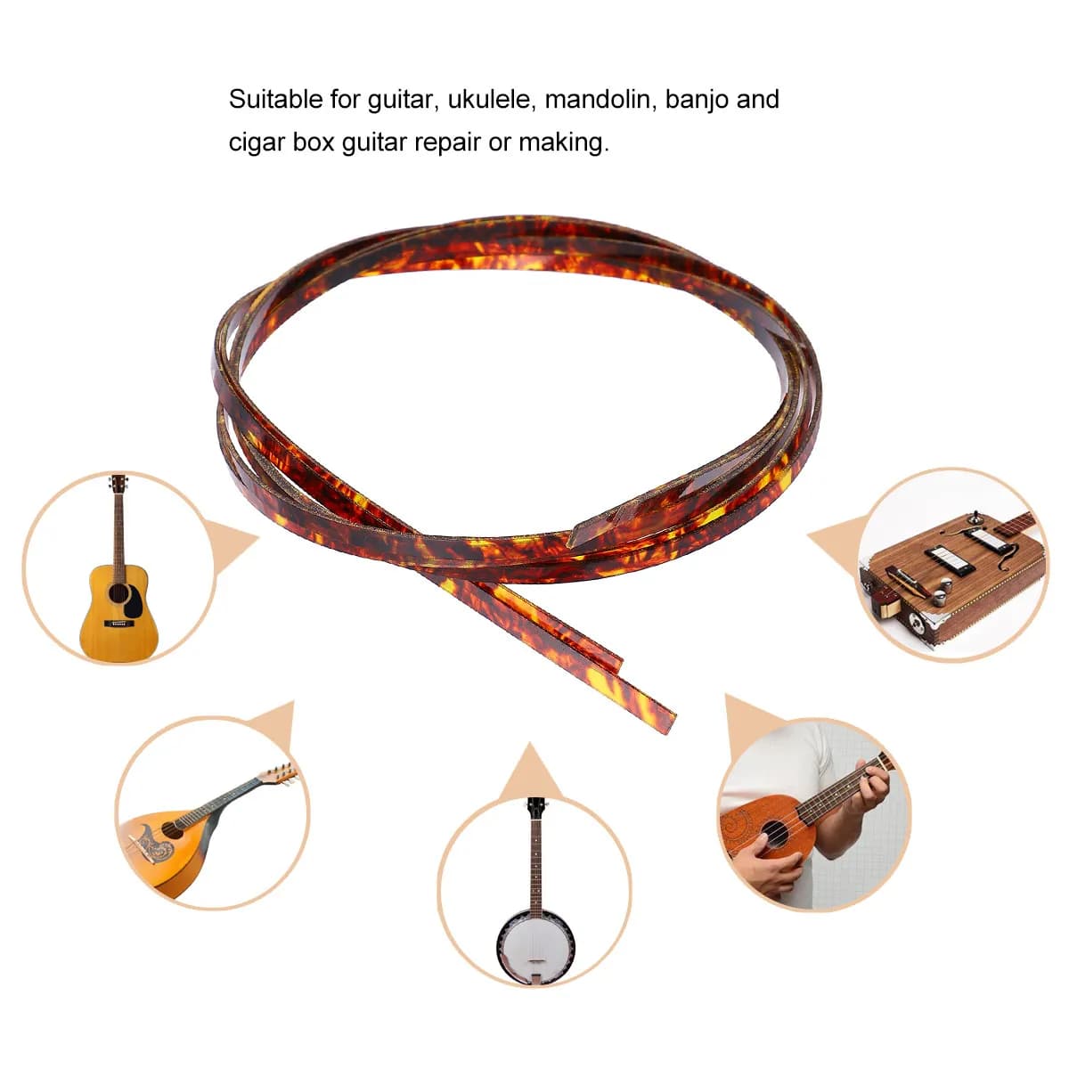 2 Pezzi Strisce di Bordatura in ABS Marrone per Chitarra, Basso, Ukulele, Mandolino, Banjo - Parti di Ricambio per Riparazione