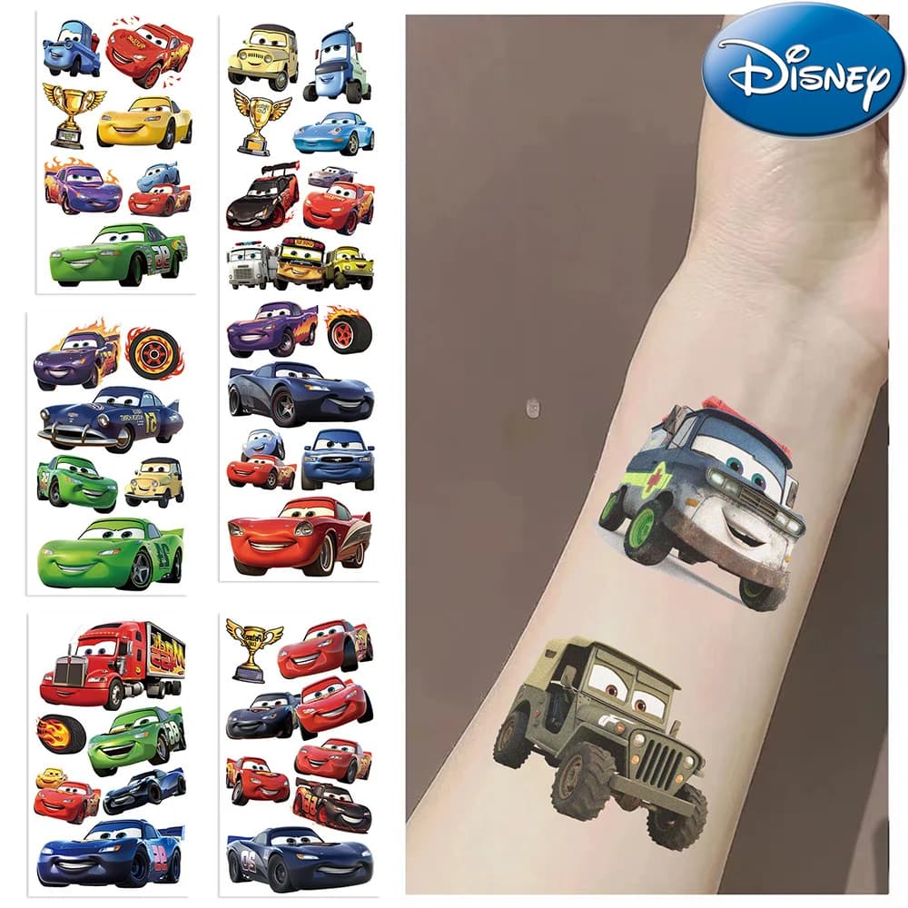 10 pezzi fantastici adesivi per tatuaggi Disney Anime Cars Cartoon Lightning McQueen tatuaggi temporanei impermeabili decalcomanie decorazione per feste per bambini