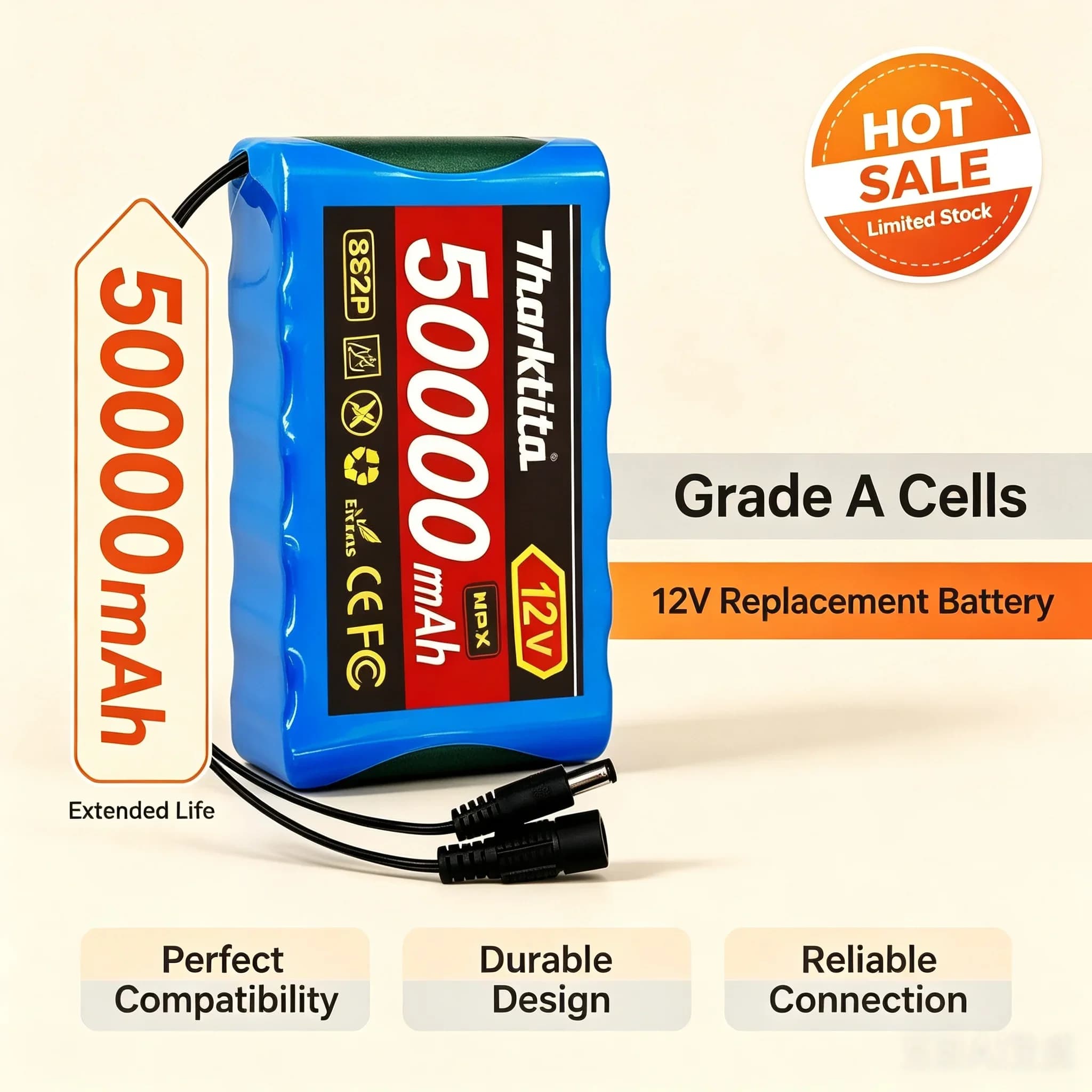 Portable 3S2P 12V 50000mAh Rechargeable Li-ion Battery Pack Wholesale DC Power Storage For CCTV Monitor Camera Equipment