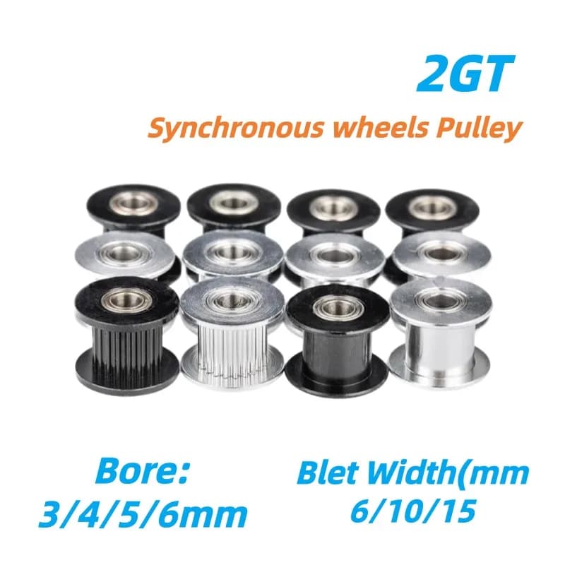 GT2 20 Teeth Idler Pulley With Bearing Bore 3 4 5 6mm Belt 6 10 15mm 2GT Synchronous Timing Pulley For 3D Printer Parts
