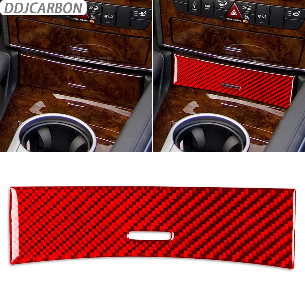 Carbon Fiber Central Storage Box Covering Panel Covering Interior Car Accessories Decoration Benz Class M W164 2005- 2011