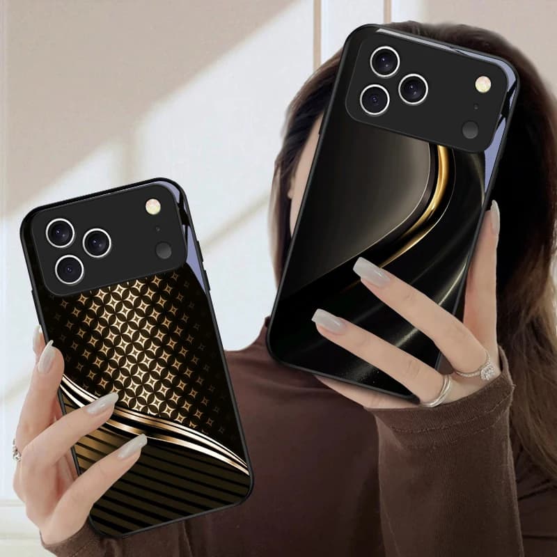 Retro diamond geometry For iPhone 17 Pro Max 16 E 15 Plus 14 Pro 13 12mini 11 Air XS Max 5 6 7 8Plus SE Black Glass Phone Case